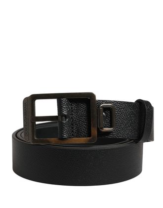 Dolce & Gabbana Black Calf Leather Gold Metal Buckle Mens Belt