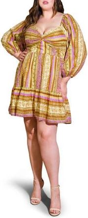 Flying Tomato Printed Long Sleeve Minidress in Brown Lavender at Nordstrom Rack, Size 2 X