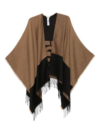 Liu Jo logo-detail fringed poncho - women - Acrylic/Polyester - OS - Brown