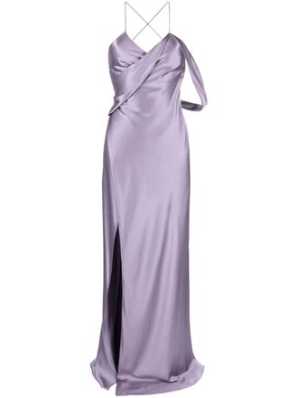 Michelle Mason V-neck side-slit silk maxi dress - women - Silk - 10 - Purple