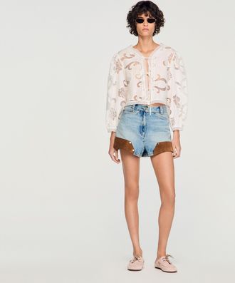 Sandro Floral openwork crop top