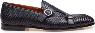 Doucal's Double Adler Moccasin With Double Buckle In Woven Leather Color Blue