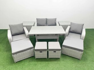 Fimous PE Rattan Lounge Sofa Sets 8 Seater Outdoor Garden Furniture Set in Light Grey