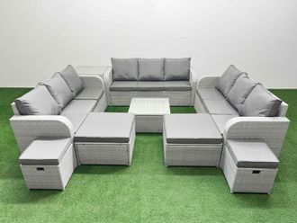 Fimous 13 Seater Outdoor Garden Furniture Set PE Rattan Lounge Sofa Sets in Light Grey