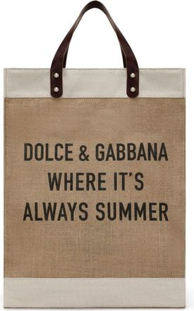 Dolce & Gabbana Shopping logo-print tote bag - men - Jute/Cotton/Jute/Calf Leather - One Size - Neutrals