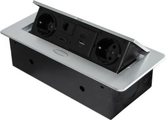 Emuca Multiconector Atom 26, 225x111mm, 2 Enchufes Tipo Schuko, 1 Usb Tipo A, 1usb Tipo C, 1 Rj45, 1 Hdmi, Zamak-acero-pl&aacute;stico, Gris Metalizado - Emuca