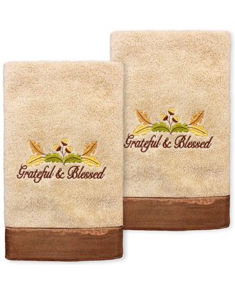 Linum Home Textiles Blessed Embroidered Turkish Cotton Hand Towels (Set Of 2)