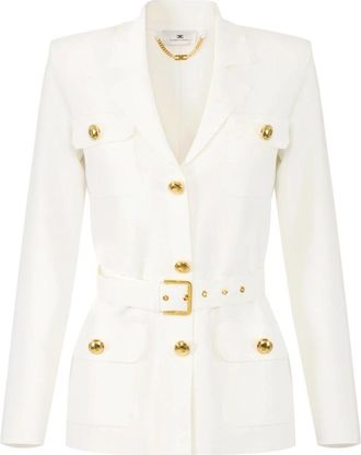Elisabetta Franchi Belted Single-breasted Jacket - Dames - Blazers - Wit - M - Leer - Jassen