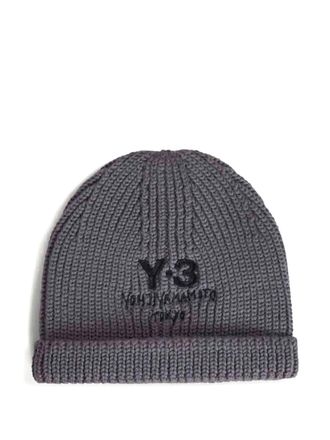 Yohji Yamamoto Geribbelde muts met logo - Grijs
