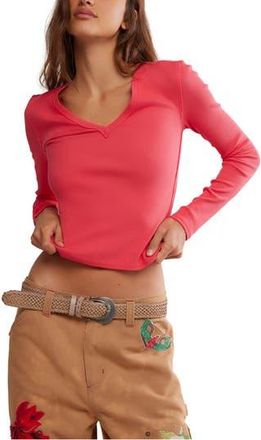 Free People Neria Long Sleeve Stretch Cotton Crop Top in Tart Berry at Nordstrom Rack, Size X-Large