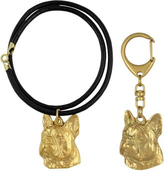 OEM Bulldog Franc&eacute;s Ii - Llavero Y Collar Con Perro En Caja, Producto Ba&ntilde;ado En Oro De Alta Calidad, Marca Art-dog