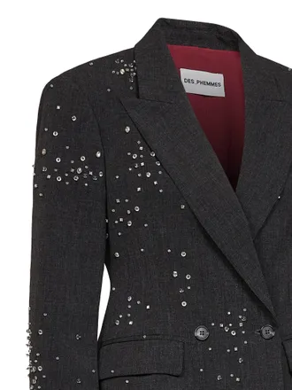 Des_Phemmes Crystal-Embroidered Blazer - Grey