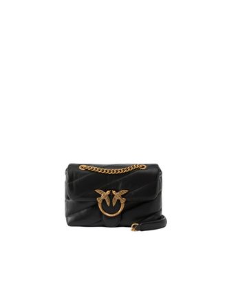 Pinko Quilted Black Leather Shoulder Bag with Antique Gold Clasp