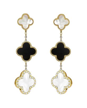 Liv Oliver 18K Plated 8.75 Ct. Tw. Onyx & Pearl Cz Statement Motif Earrings