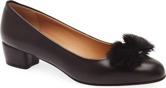 Ferragamo Vara Genuine Shearling Bow Pump in Testa Di Moro Biscotto Ai2011 at Nordstrom, Size 10.5
