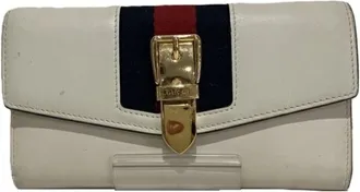 Gucci Ivory Canvas Leather Long Wallet (Bi-Fold) (Pre-Owned)