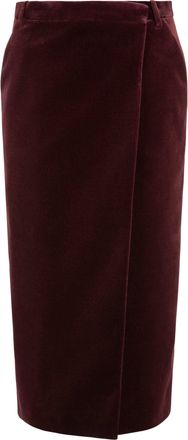 Saint Laurent Womens Velvet Skirt - Wine Cotton