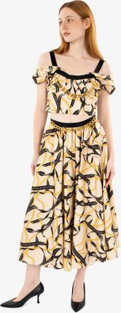 Elisabetta Franchi Gonna midi in seta con catena crema / nero