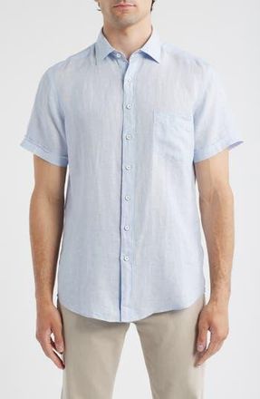 Rodd & Gunn Palm Beach Sports Fit Short Sleeve Linen Button-Up Shirt in Iris at Nordstrom Rack, Size X-Large