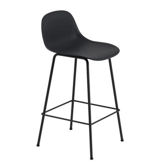 MUUTO Fiber Barhocker Tube Base mit R&uuml;ckenlehne H 65 cm, schwarz