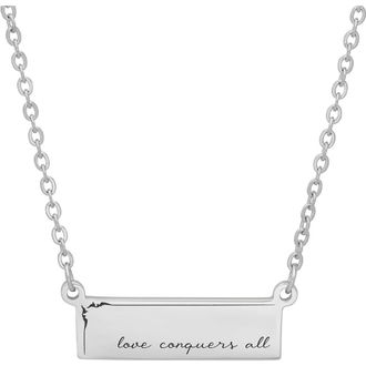 HMY Jewelry Stainless Steel Love Conquers All ID Pendant Necklace in Metallic at Nordstrom Rack