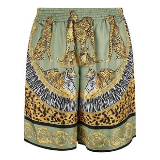 Versace Korte Broeken, Heren, Veelkleurig, L, Dierenprint Zijden Elastische Taille Shorts