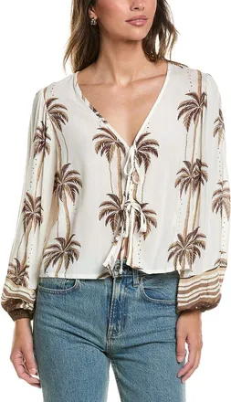 Surf Gypsy Printed Balloon Sleeve Tie Front Top