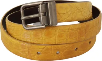 Dolce & Gabbana Yellow Exotic Skin Leather Grey Buckle Mens Belt