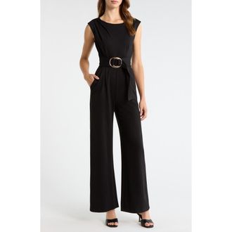 Tahari by ASL Buckle Detail Jumpsuit in Black at Nordstrom, Size 14