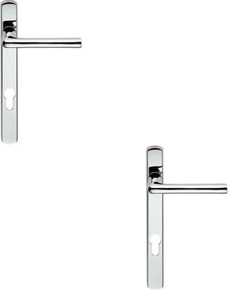 Loops 2x PAIR Straight Lever on Narrow Euro Lock Backplate 220 x 26mm Polished Chrome