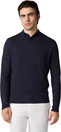 Brooks Brothers Katoenen Linnen V-hals Trui - Heren - V-hals truien - Blauw - M - Katoen - Truien & Vesten