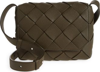 Bottega Veneta Small Intrecciato Messenger Bag in Kaki/Silver at Nordstrom