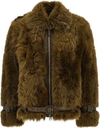 Tom Ford Faux Fur & Shearling Jackets, female, Green, 3XS, Shearling Blouson with Leather Details