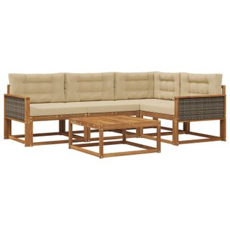 vidaXL Conjunto De Sof&aacute;s De Exterior Con Coj&iacute;n 5 Pcs Natural Y Beige Vidaxl