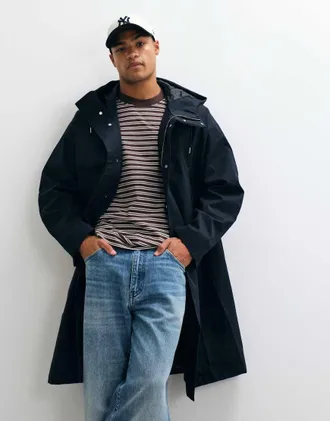 Arket giacca antipioggia con cappuccio in cotone cerato blu navy