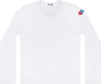Comme Des Gar&ccedil;ons SS25 x Invader Double Pixel Heart Long Sleeve T-Shirt White AZ-T330-051-3