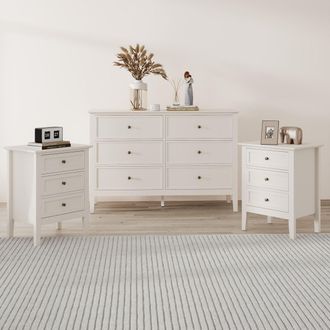 Melody Maison Large 6 Drawer Chest Of Drawers & Pair Of 3 Drawer Bedside Tables - Rowley Pale Cream Range