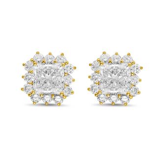 Diana M. Jewels 14kt yellow gold 4cts lab grown Radiant Cut Diamond Halo Earrings