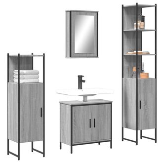 vidaXL Vidaxl - Set De Muebles De Ba&ntilde;o 4 Pzas Madera Contrachapada Gris Sonoma