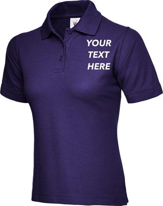 Generic Personalised Ladies Polo Shirt Your Text Logo 17 Colours stag Workwear top (Purple, XXL, xx_l)