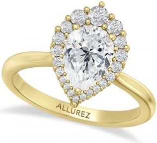 Allurez Pear Moissanite & Round Lab Grown Diamond Halo Engagement Ring 14K Yellow Gold (1.82ct)