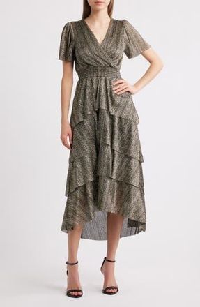 Vince Camuto Metallic Tiered Midi Dress in Rich Black at Nordstrom Rack, Size Large