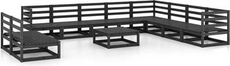 vidaXL 11 Piece Garden Lounge Set Black Solid Pinewood Vidaxl