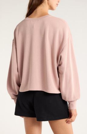 Zella Go Easy French Terry Crewneck Sweatshirt in Pink Fawn at Nordstrom, Size Xx-Large