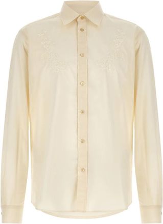Valentino Garavani Geborduurde Katoenen Muslin Shirt - Heren - Casual Overhemden - Beige - 2XL - Katoen - Overhemden