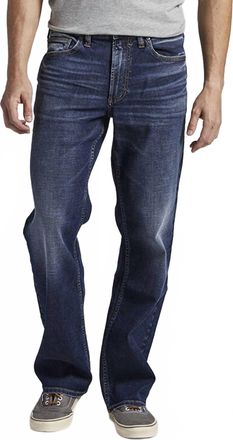 Silver Jeans Co Zac Relaxed Fit Straight Leg Jeans In Medium Indigo