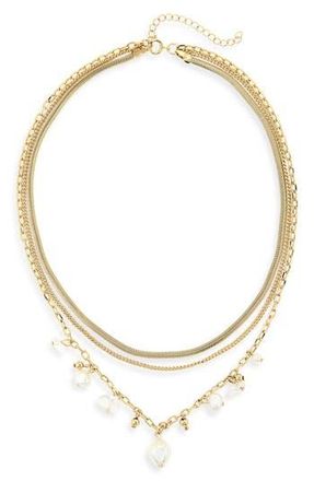 Nordstrom Rack Demi Fine Faux Pearl Charm Layered Necklace in White- Gold at Nordstrom Rack