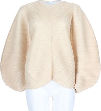 Pleats Please Issey Miyake Beige Pleated Voluminous Sleeve Polyester Blouse