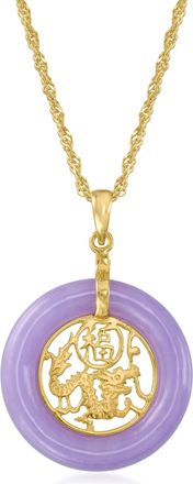 Ross-Simons Lavender Jade Good Fortune Chinese Symbol Circle Pendant Necklace in 18kt Gold Over Sterling