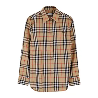 Burberry Shirts, female, Beige, Size: 3XS Check Cotton Shirt